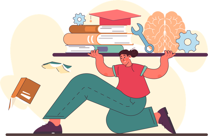 Woman gaining knowledge and experience  Illustration