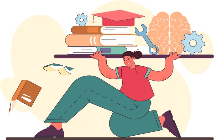 Woman gaining knowledge and experience  Illustration