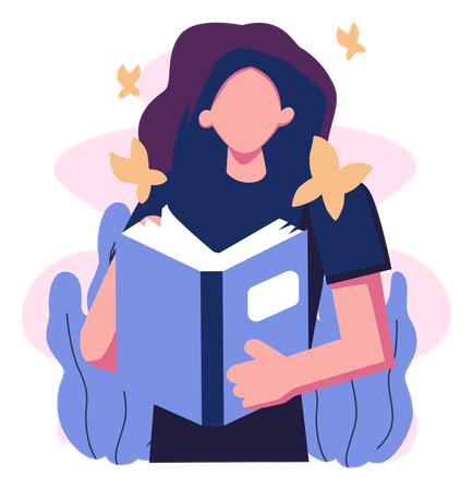 Woman Gaining Knowledge From Books  Illustration