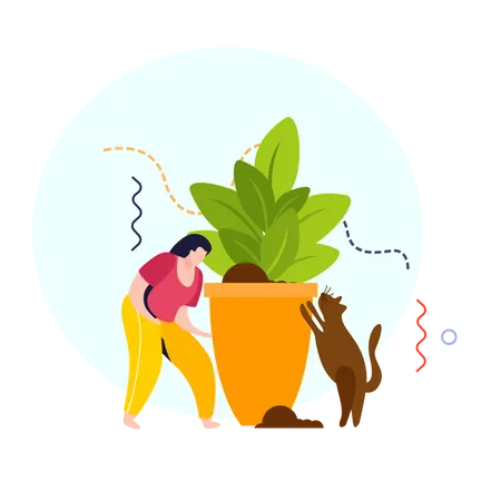 Woman Gardening Illustration
