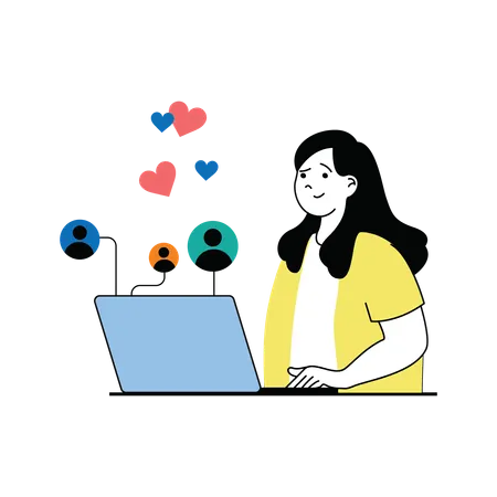 Woman gathering users on social media  Illustration