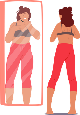 Woman Gazes At Herself In Mirror  Illustration