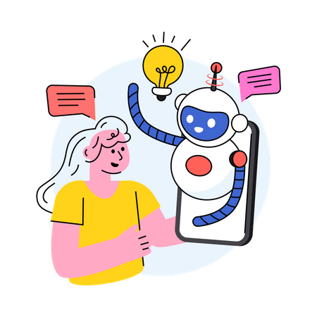 Woman generating ideas with the help of ai bot  일러스트레이션