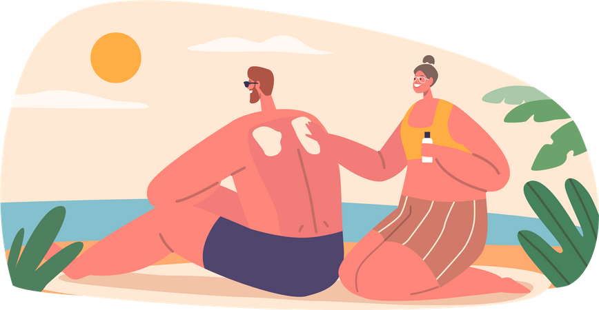 Woman gently massages spf cream  Illustration