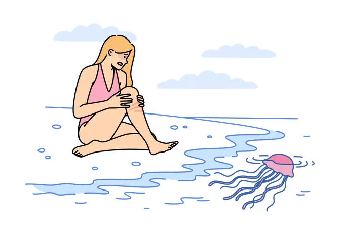 Woman get burnt by jellyfish  Illustration