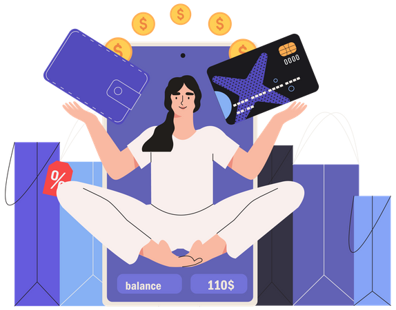 Woman get cashback for purchase  イラスト
