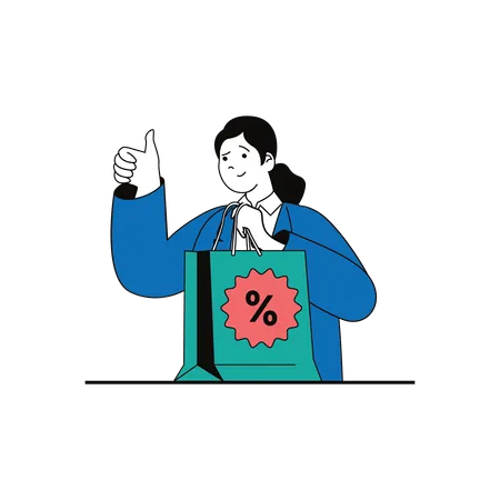 Woman Get Shopping Discount  Illustration
