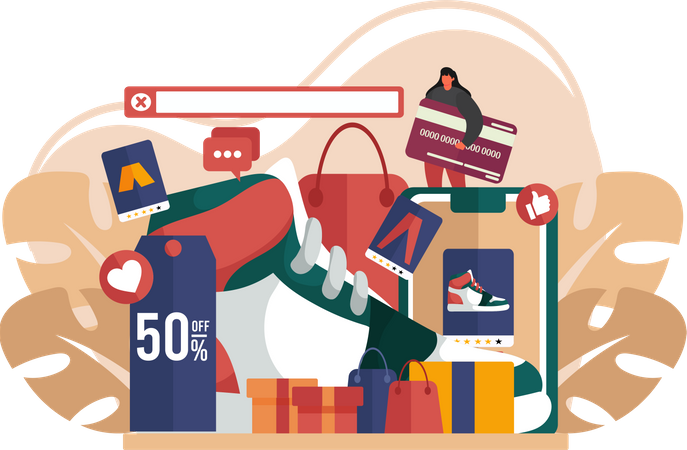 Woman get shopping discount  Illustration