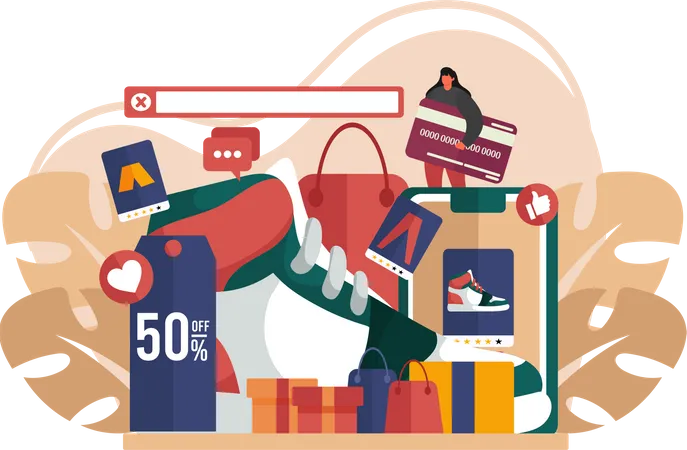 Woman get shopping discount  Illustration