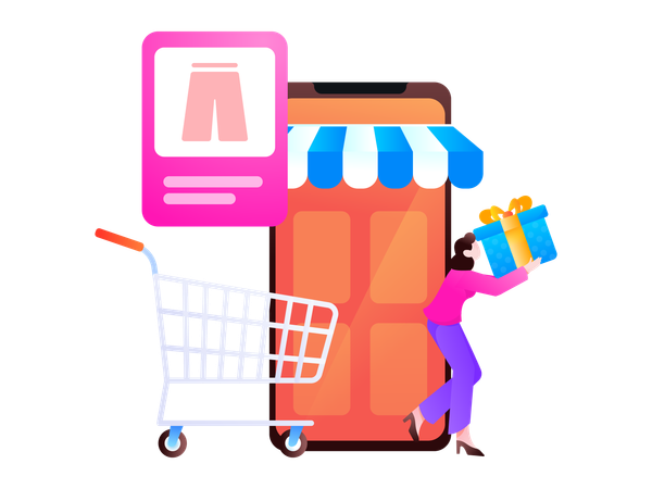 Woman get shopping points from shopping website  Illustration