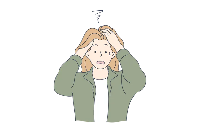 Despair Frustration Depression Mental Stress Concept Stressed Desperate Frustrated Young Woman Or Girl Covering Head With Hands Negative Emotions Headache Or Migraine And Bad News Illustration Illustration