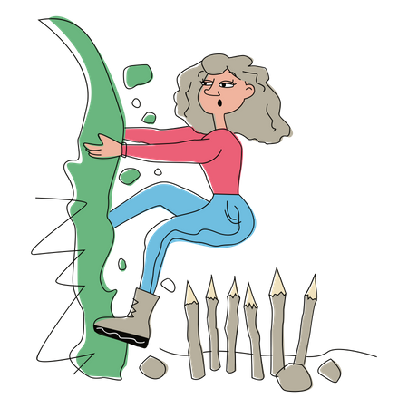 Woman gets out of a dangerous pit Illustration