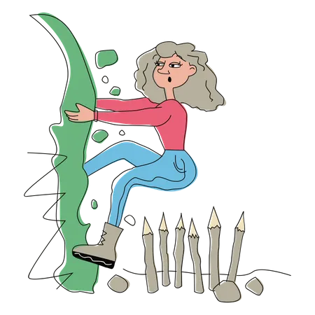 Woman gets out of a dangerous pit  Illustration