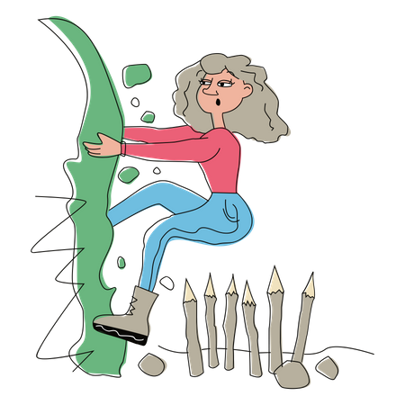 Woman gets out of a dangerous pit  Illustration