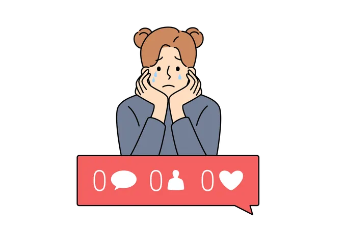 Woman gets sad due to less number of social media followers  Illustration