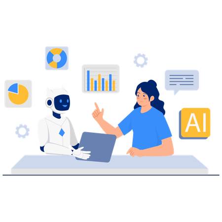 Woman getting AI Assistance for Data Analytics  Illustration