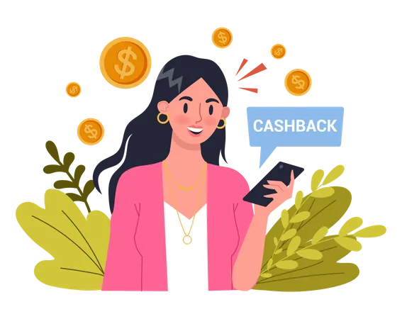 Woman getting attractive cashback Illustration