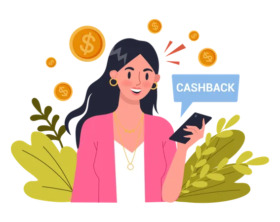 Woman getting attractive cashback  Illustration