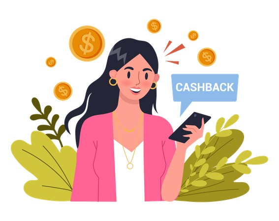 Woman getting attractive cashback  Illustration