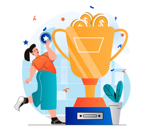Woman getting best employee award  Illustration