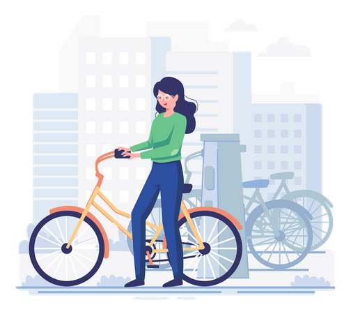 Woman getting bike on rent Illustration