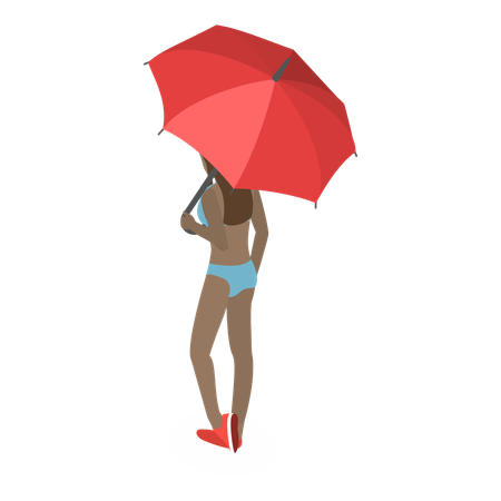 Woman getting body tan by standing on beach  Illustration