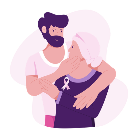 Woman getting Breast Cancer Support from man  Illustration