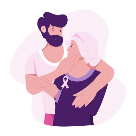 Woman getting Breast Cancer Support from man  Illustration