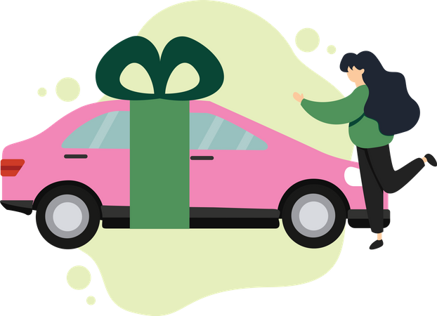 Woman getting car as gift Illustration