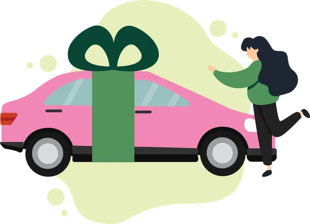Woman getting car as gift  Illustration
