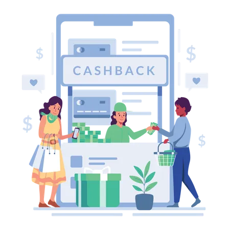 Woman getting cashback on card payment  Illustration