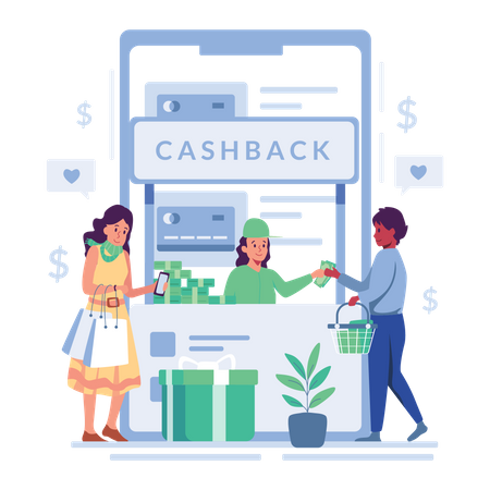 Woman getting cashback on card payment  Illustration