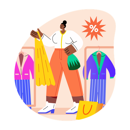 Woman getting Clothing Discount  Illustration