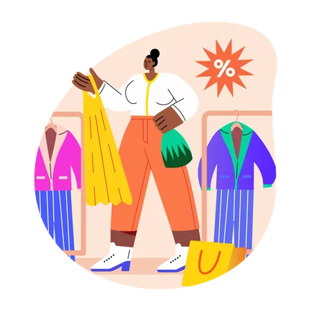 Woman getting Clothing Discount  Illustration