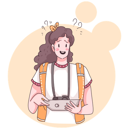 Woman getting confused while finding destination  Illustration