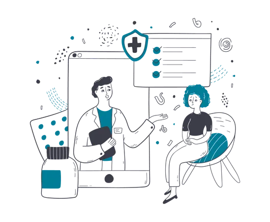 Woman getting consulted online by the doctor  Illustration