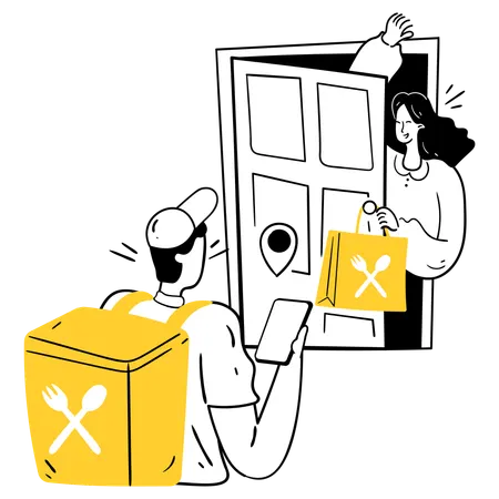 Woman getting contactless delivery  Illustration