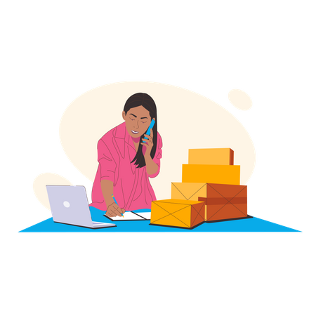 Woman getting delivery order Illustration