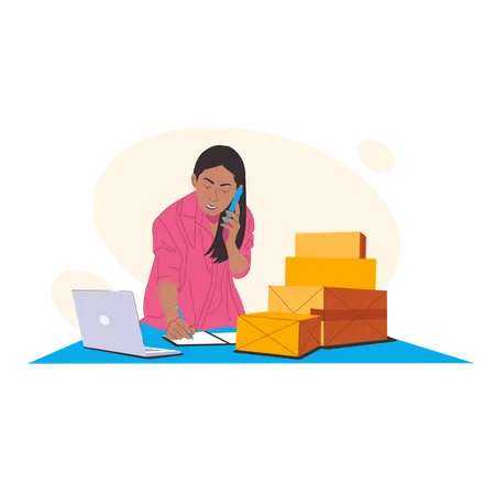 Woman getting delivery order Illustration