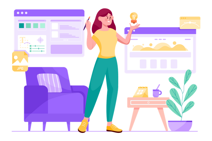 Woman getting designing idea  Illustration