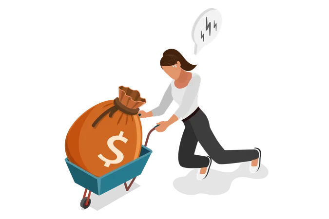 Woman getting Difficulties In Making Money  Illustration