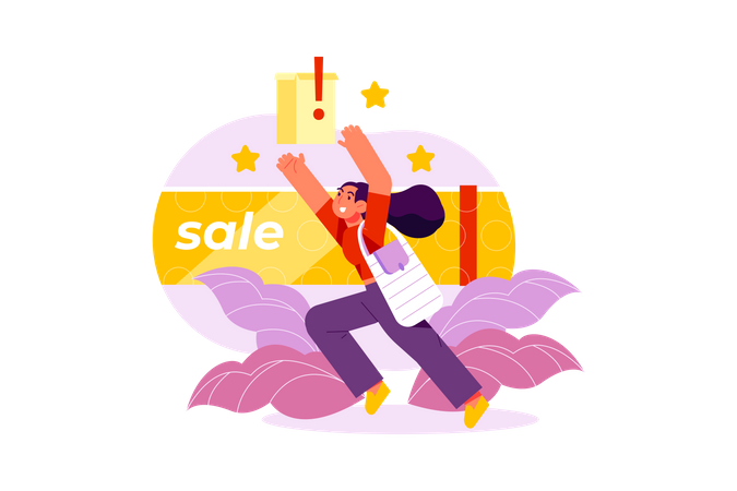 Woman getting discount at online shopping  Illustration