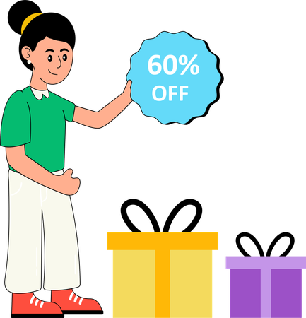 Woman getting discount gift for shopping  Illustration