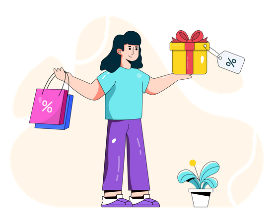 Woman getting discount gift on shopping Illustration