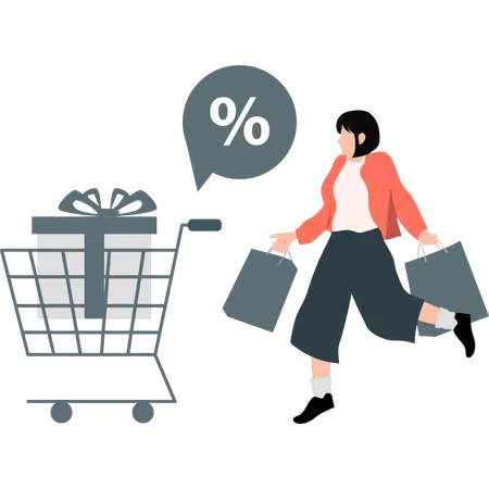 Woman getting discount on her purchase  Illustration