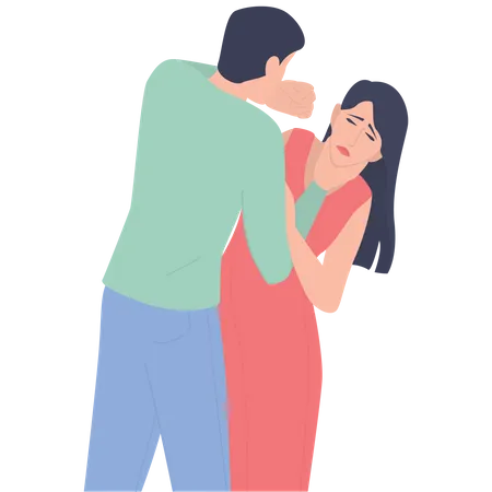 Young Woman Who Is Threatened By Husband Male Character Punching Woman In The Face Domestic Violence And Abuse Concept Isolated Vector Illustration In Cartoon Style Illustration