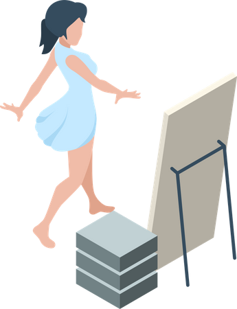 Woman getting dressed in front of mirror  Illustration