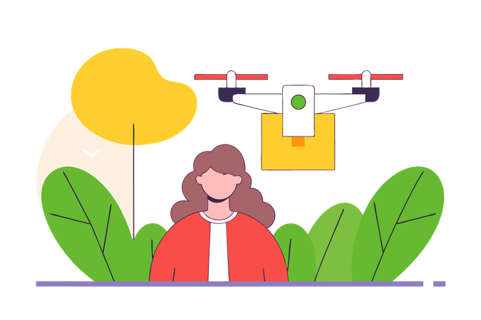 Woman getting Drone delivery service  Illustration