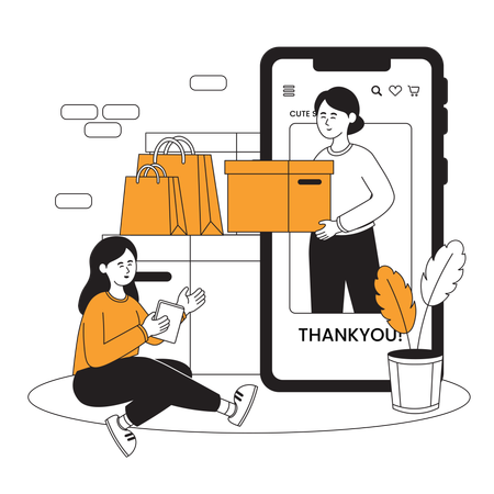 Woman getting Ecommerce shipment  Illustration