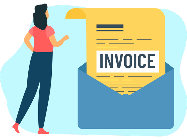 Woman getting email invoice  Illustration